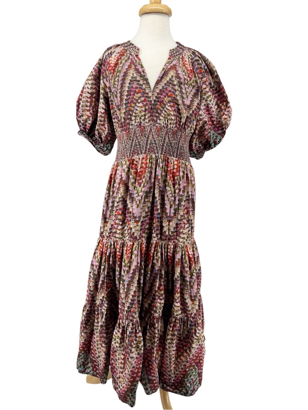 Anthropologie Conditions Apply Notch Neck Zig Zag Printed Puff-Sleeve Mini Dress - Picture 2 of 13